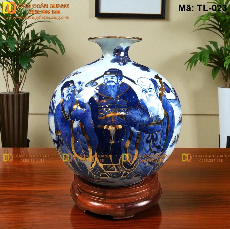 Bình chiêu tài lộc vẽ Phúc – Lộc – Thọ mã TL-023