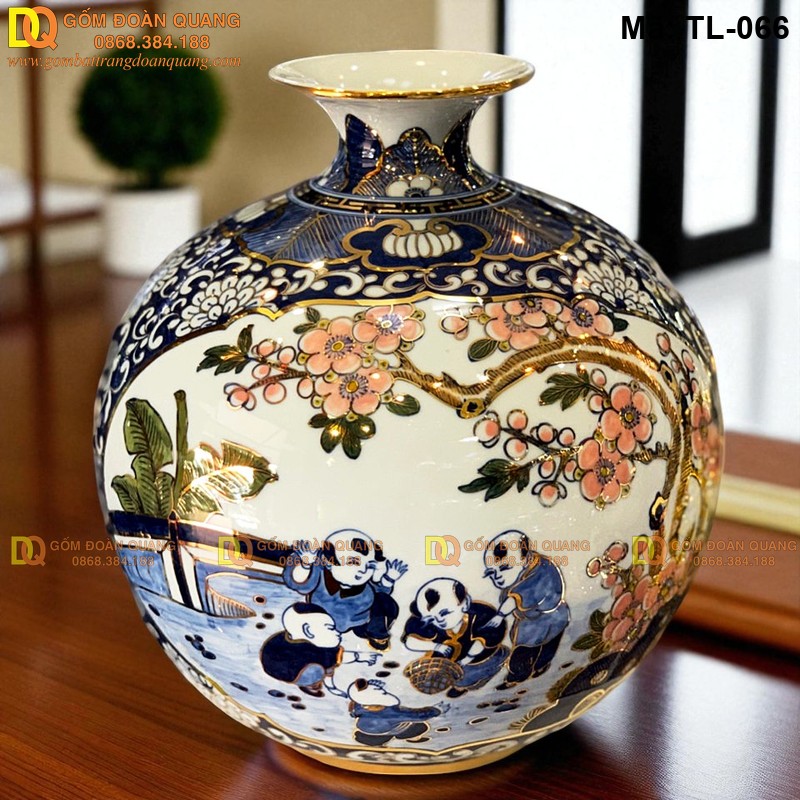 Bình gốm hút lộc nhị cảnh vẽ Bách Nhi mã TL-066 – Ảnh 3