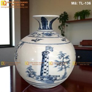 Bình gốm hút lộc vẽ Tứ Cảnh Hà Nội mã TL-136