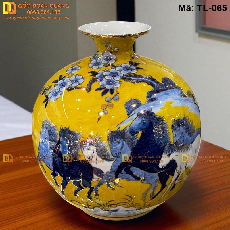 Bình gốm hút tài lộc vẽ Bát Mã mã TL-065