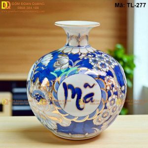 Bình hút lộc Bát Tràng 4 mặt chữ Mã Đào Thành Công cao 24cm, 28cm, 33cm mã TL-277