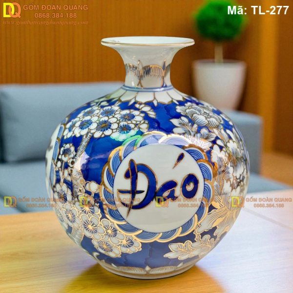 Bình hút lộc Bát Tràng 4 mặt chữ Mã Đào Thành Công cao 24cm, 28cm, 33cm mã TL-277 - Ảnh 2