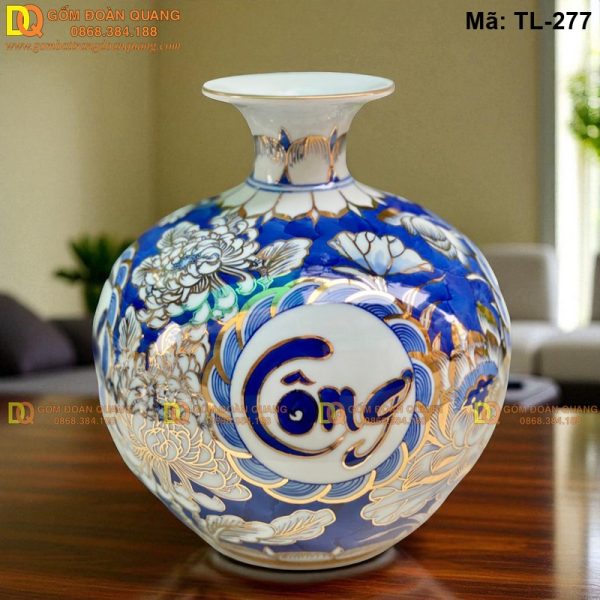 Bình hút lộc Bát Tràng 4 mặt chữ Mã Đào Thành Công cao 24cm, 28cm, 33cm mã TL-277 - Ảnh 3