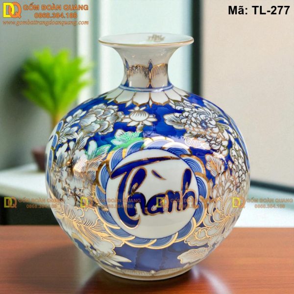 Bình hút lộc Bát Tràng 4 mặt chữ Mã Đào Thành Công cao 24cm, 28cm, 33cm mã TL-277 - Ảnh 4