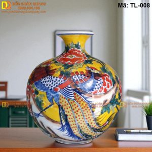 Bình hút lộc Bát Tràng men màu vẽ Chim Hoa mã TL-008