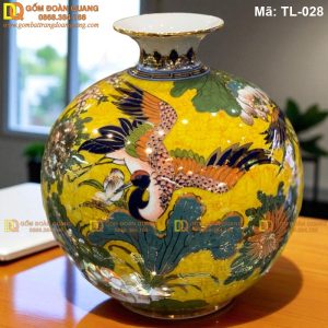Bình hút lộc đẹp màu vàng vẽ Sen Hạc mã TL-028