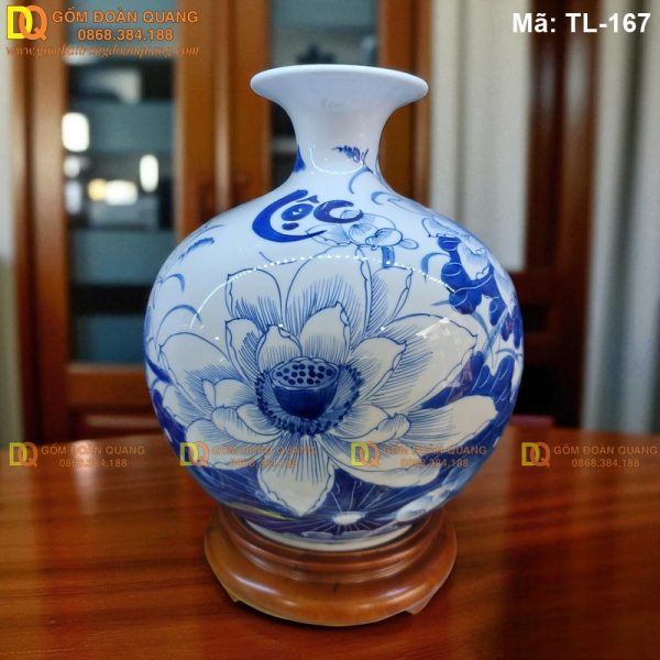 Bình hút lộc giá rẻ men lam vẽ sen mã TL-167
