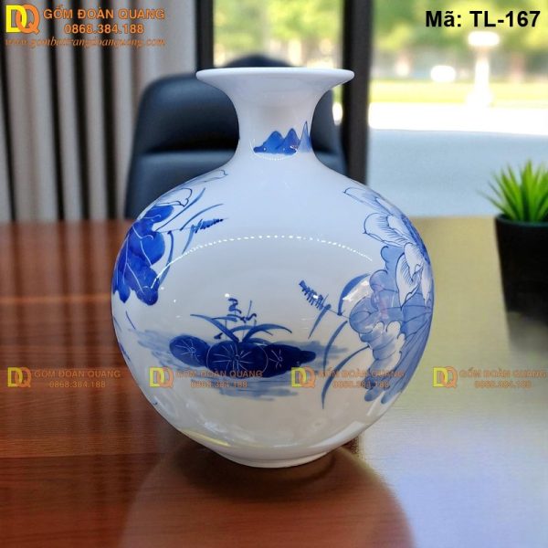 Bình hút lộc giá rẻ men lam vẽ sen mã TL-167 - Ảnh 2