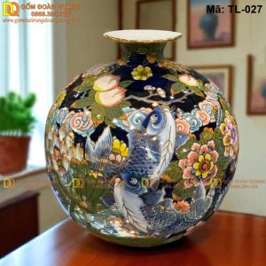 Bình hút lộc gốm Bát Tràng vẽ cá chép mã TL-027