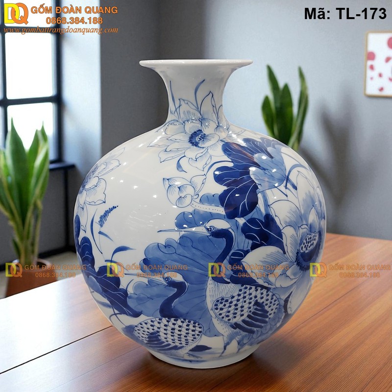 Bình hút lộc gốm sứ Bát Tràng giá rẻ vẽ Sen Hạc mã TL-173 – Ảnh 2