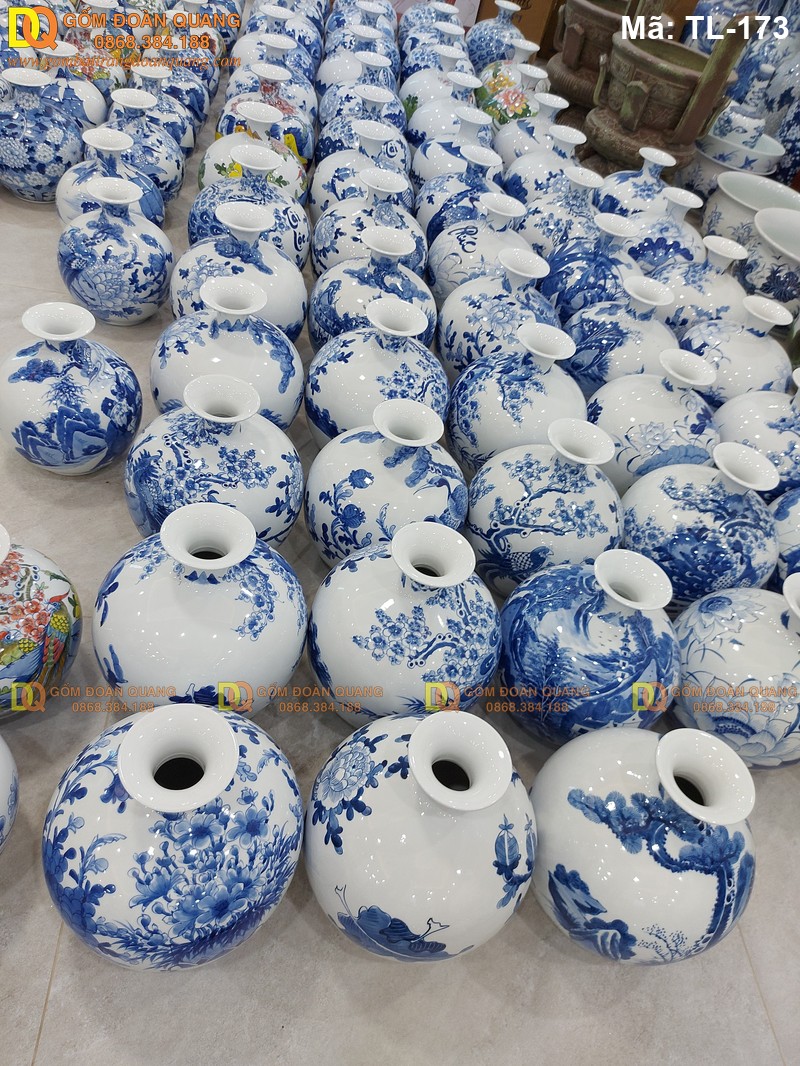 Bình hút lộc gốm sứ Bát Tràng giá rẻ vẽ Sen Hạc mã TL-173