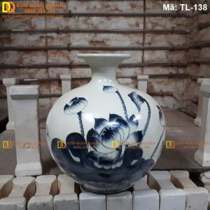 Bình hút lộc gốm sứ Bát Tràng men rạn vẽ Sen mã TL-138