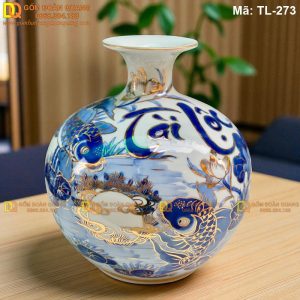 Bình hút lộc Lý Ngư Vọng Nguyệt - Sen cá Tài Lộc cao 24cm mã TL-273