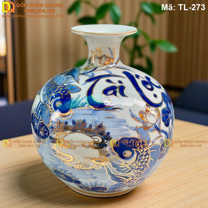 Bình hút lộc Lý Ngư Vọng Nguyệt - Sen cá Tài Lộc cao 24cm mã TL-273