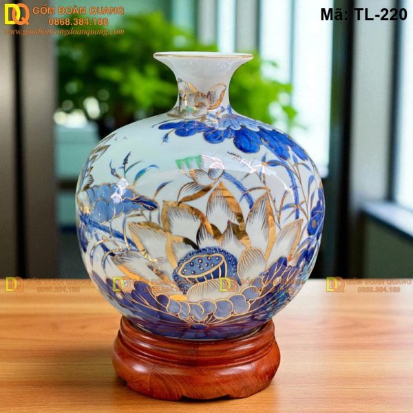 Bình hút lộc mạ vàng 24K cảnh Sen Phú Quý mã TL-220
