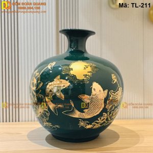 Bình hút lộc màu xanh lục cảnh Lý Ngư Vọng Nguyệt mã TL-211