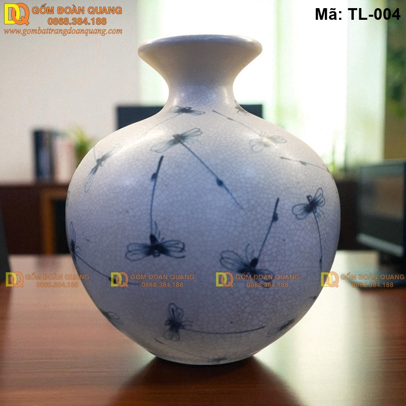 Bình hút lộc men rạn cao 20cm vẽ chuồn mã TL-004