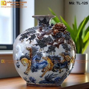 Bình hút lộc men rạn đắp nổi Mã Đáo Thành Công mã TL-125