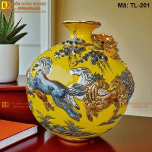 Bình hút lộc nền màu Vàng đắp nổi Ngựa - Mã Đáo Thành Công mã TL-201