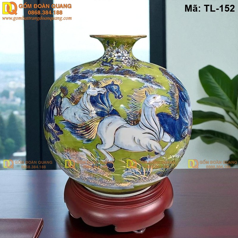 Bình hút lộc nền xanh lá cảnh Mã Đáo Thành Công mã TL-152