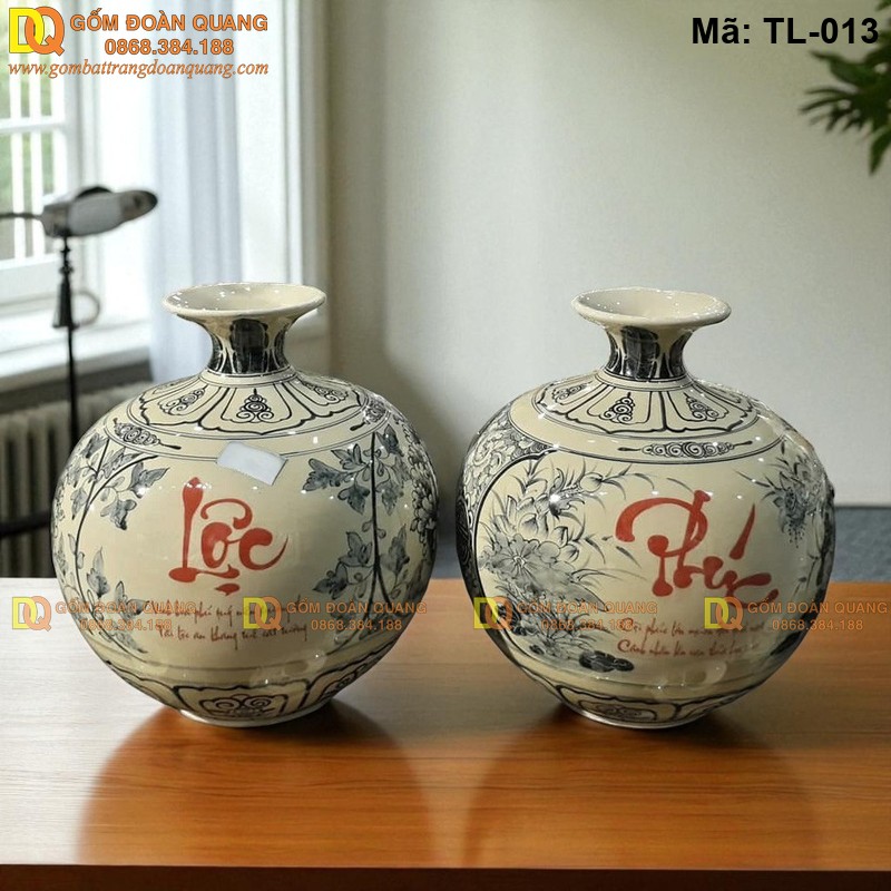 Bình hút lộc phong thủy men rạn Phúc Lộc mã TL-013