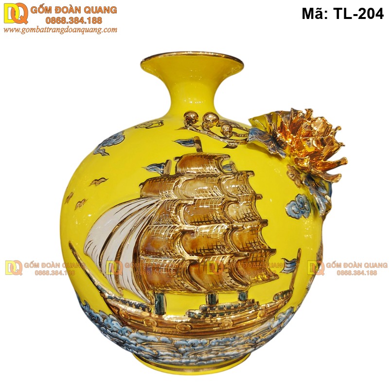 Bình hút lộc phong thủy nền màu Vàng đắp nổi Thuyền Buồm mã TL-204 – Ảnh 3