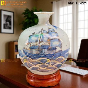 Bình hút lộc vẽ mạ vàng cảnh Thuận Buồm Xuôi Gió mã TL-221