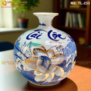Bình hút lộc vẽ sen và chữ Tài Lộc cao 33cm mã TL-233