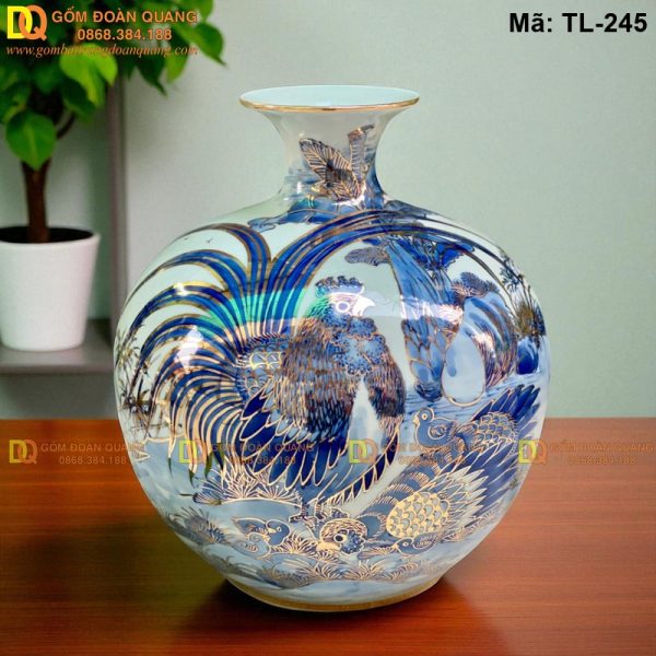 Bình hút lộc vẽ Tiêu Kê - Công Danh Phú Quý cao 28cm mã TL-245