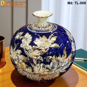 Bình hút lộc xanh dương vẽ sen mã TL-089