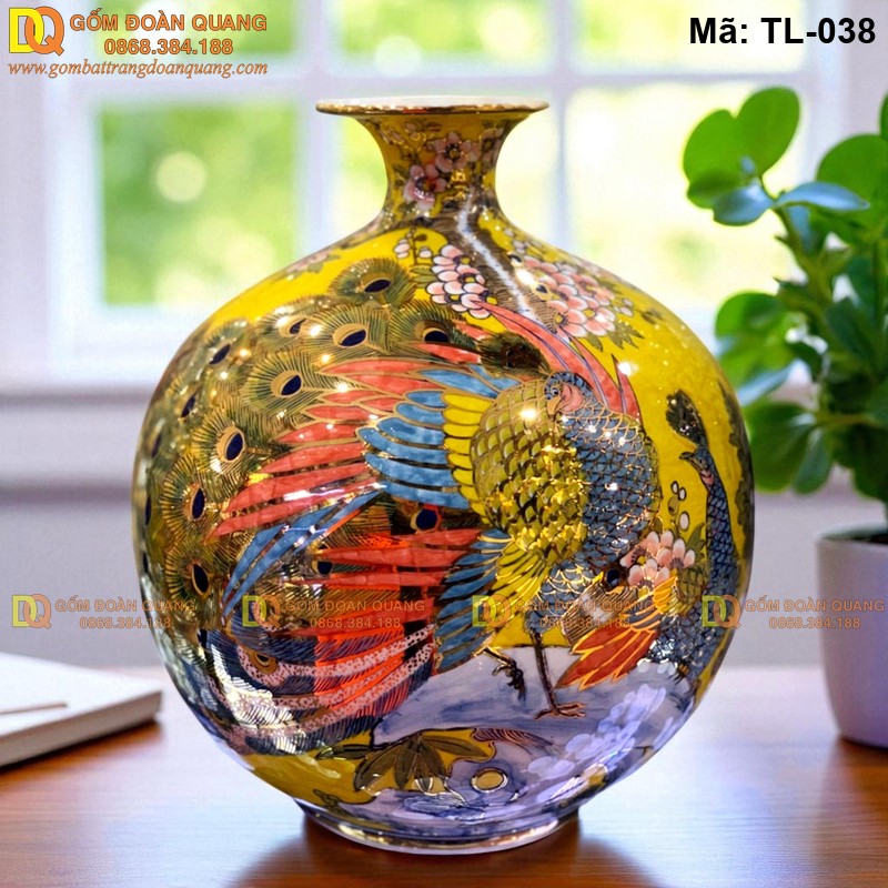 Bình hút tài lộc Bát Tràng vẽ Công Đào mã TL-038