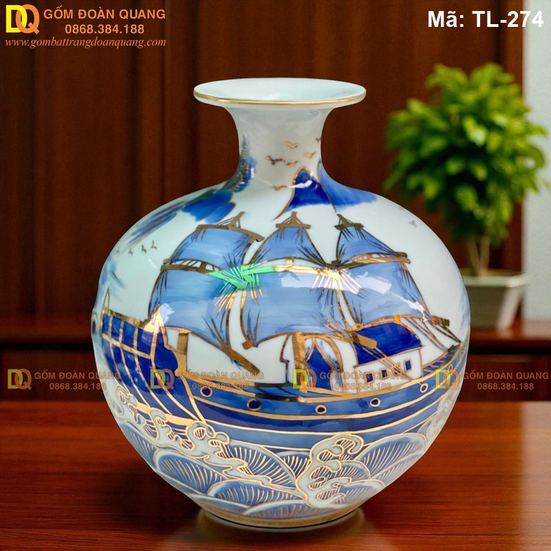 Bình hút tài lộc cảnh Thuận Buồm Xuôi Gió mạ vàng cao 24cm mã TL-274