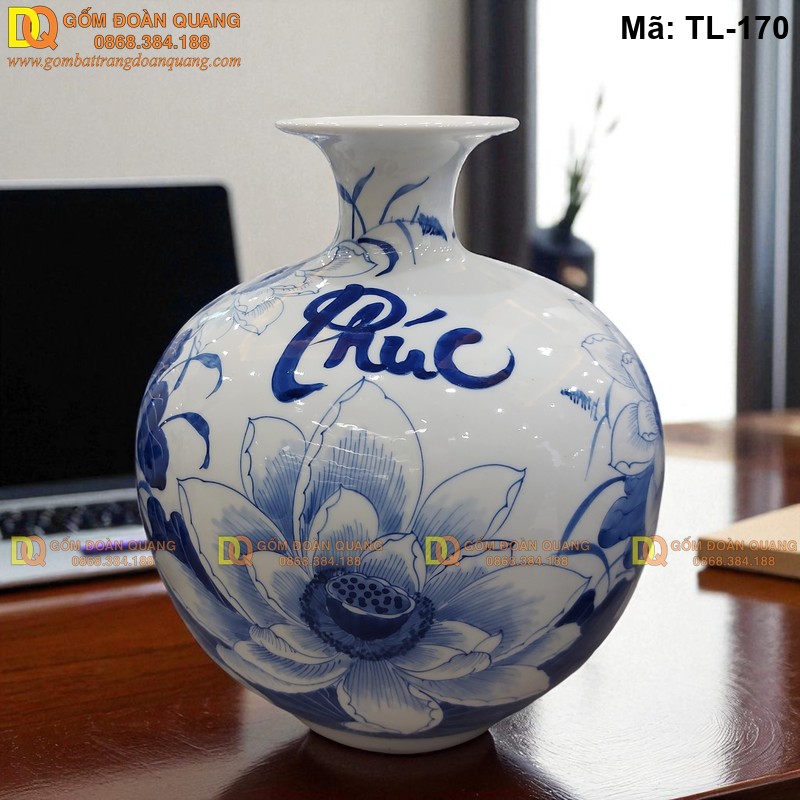 Bình hút tài lộc giá rẻ vẽ Sen chữ Phúc mã TL-170