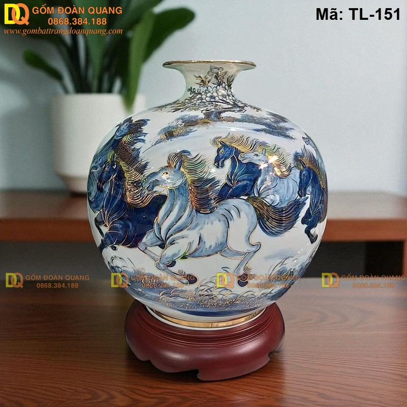 Bình hút tài lộc gốm Bát Tràng vẽ Bát Mã mã TL-151 – Ảnh 2