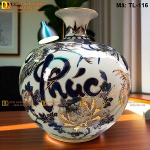 Bình hút tài lộc gốm Bát Tràng vẽ Chữ Phúc mã TL-116