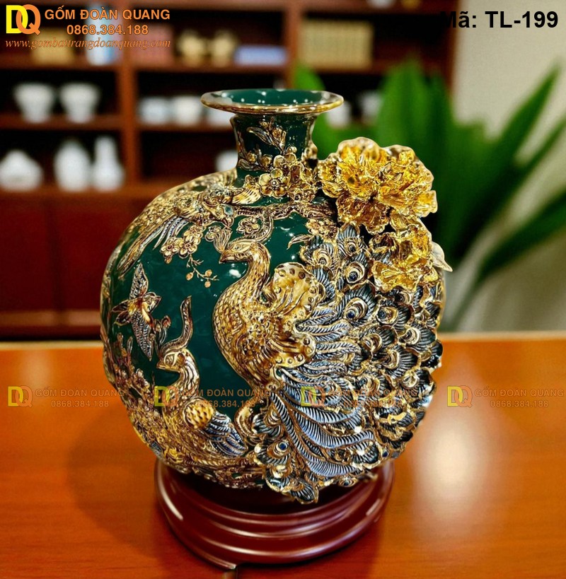 Bình hút tài lộc hàng kỹ đắp nổi mạ vàng mã TL-199