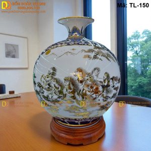 Bình hút tài lộc mạ vàng 24K cảnh Bát Mã mã TL-150