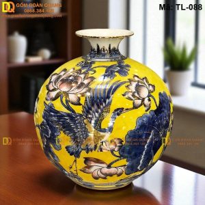 Bình hút tài lộc mạ vàng 24K cảnh Sen Hạc mã TL-088