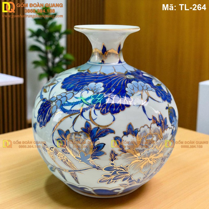 Bình hút tài lộc mạ vàng 24K Chim Hỷ Tước Đón Xuân mã TL-264