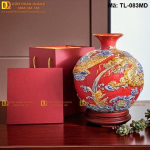 Bình hút tài lộc màu Đỏ đắp nổi Rồng mã TL-083MD
