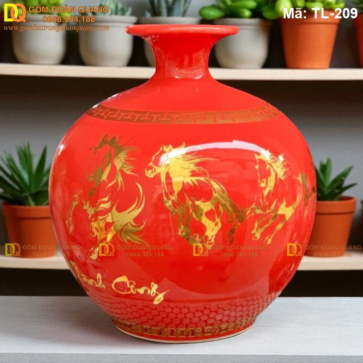 Bình hút tài lộc màu Đỏ mạ vàng Mã Đáo Thành Công mã TL-209