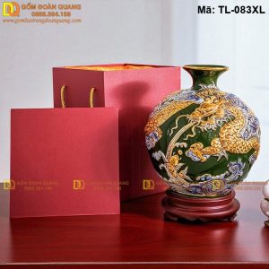 Bình hút tài lộc màu Xanh Lá đắp nổi Rồng mã TL-083XL