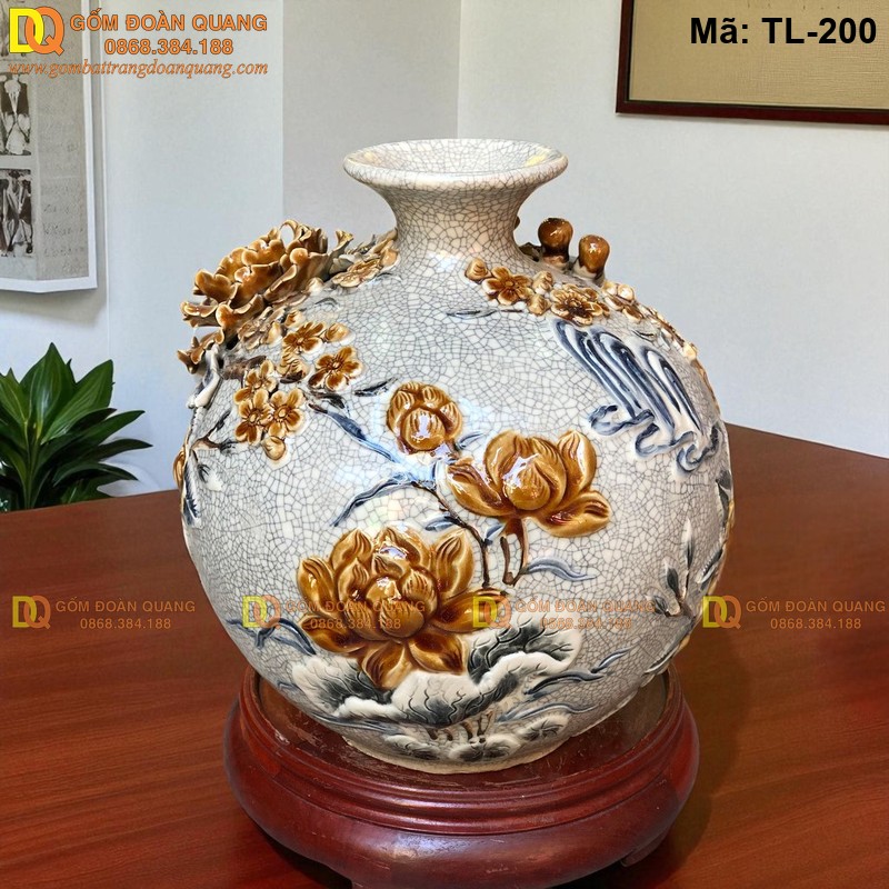 Bình hút tài lộc men rạn đắp nổi mã TL-200 – Ảnh 2