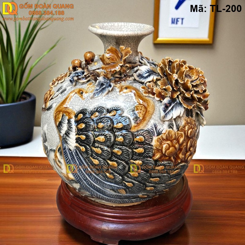 Bình hút tài lộc men rạn đắp nổi mã TL-200