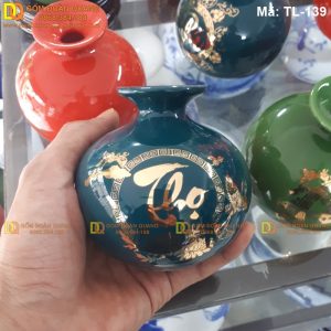 Bình hút tài lộc mini mạ càng 24K chữ Thọ mã TL-139