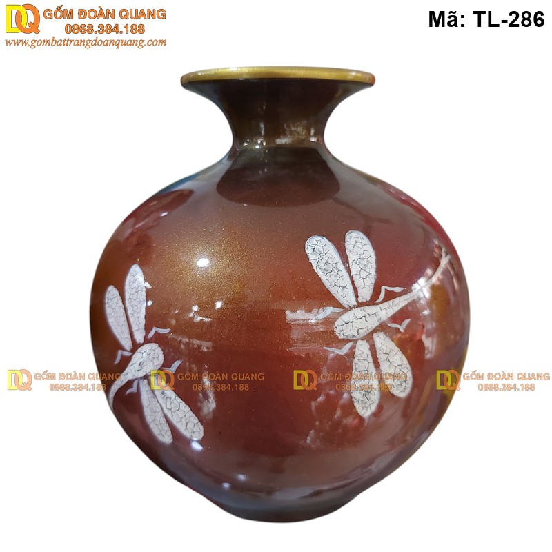 Bình hút tài lộc sơn mài cảnh Chuồn Chuồn nền màu Nâu mã TL-286