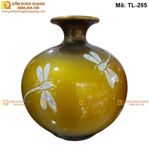Bình hút tài lộc sơn mài cảnh Chuồn Chuồn nền Vàng mã TL-285