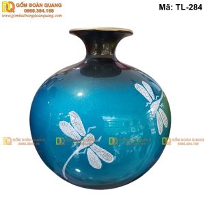Bình hút tài lộc sơn mài cảnh Chuồn Chuồn nền Xanh Dương mã TL-284
