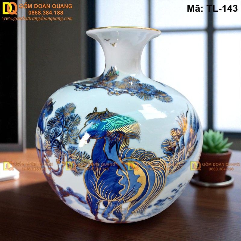 Bình hút tài lộc vẽ 2 Ngựa – Uyên Ương Hạnh Phúc mã TL-143 – Ảnh 3