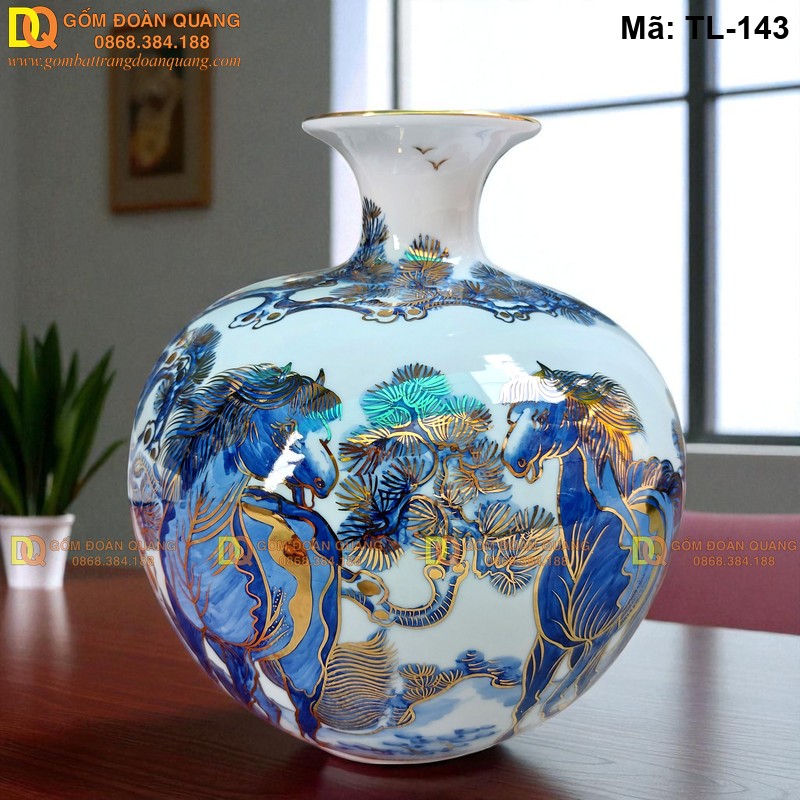 Bình hút tài lộc vẽ 2 Ngựa – Uyên Ương Hạnh Phúc mã TL-143